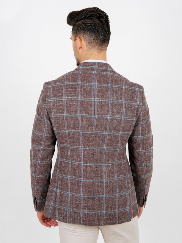 Wool and cotton plaid pattern blazer