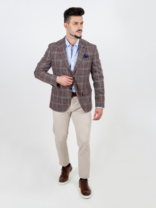 Wool and cotton plaid pattern blazer