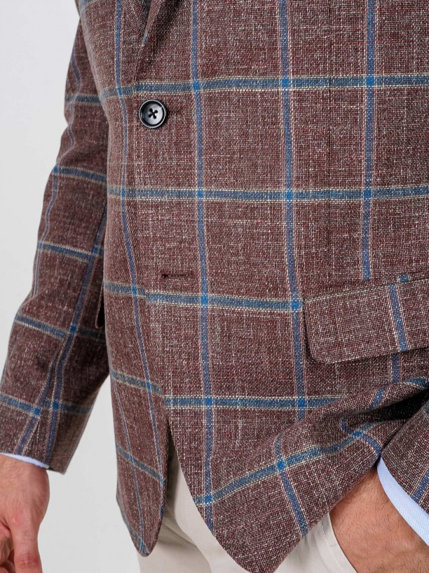 Wool and cotton plaid pattern blazer
