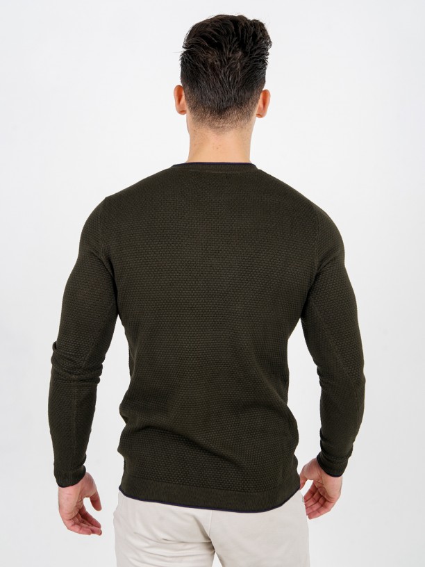 Structured knit sweater with contrast detail