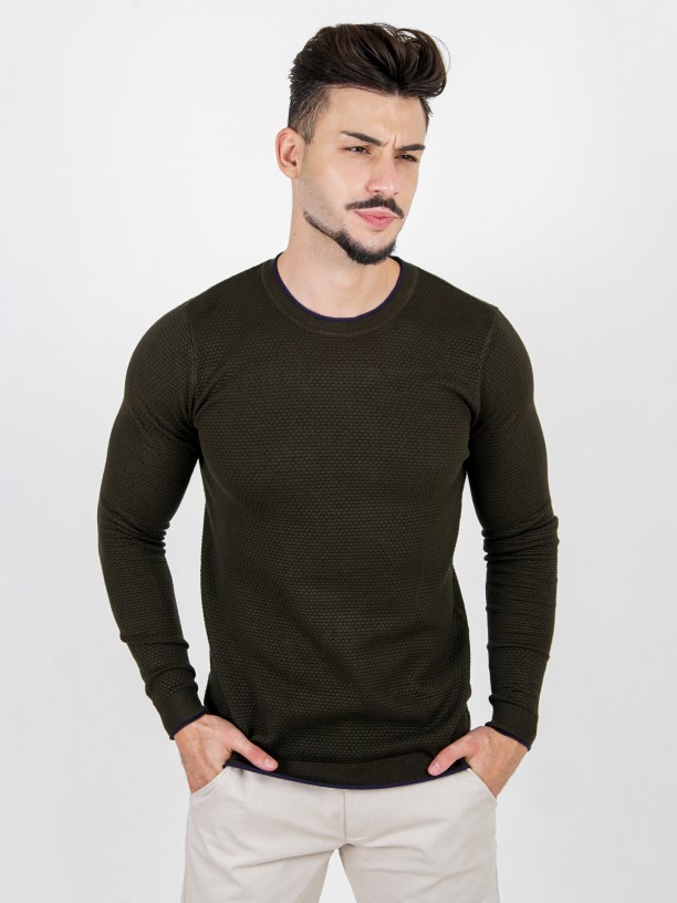 Structured knit sweater with contrast detail
