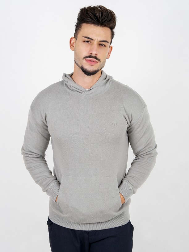 Hooded cotton knit sweatshirt