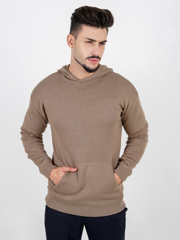 Hooded cotton knit sweatshirt