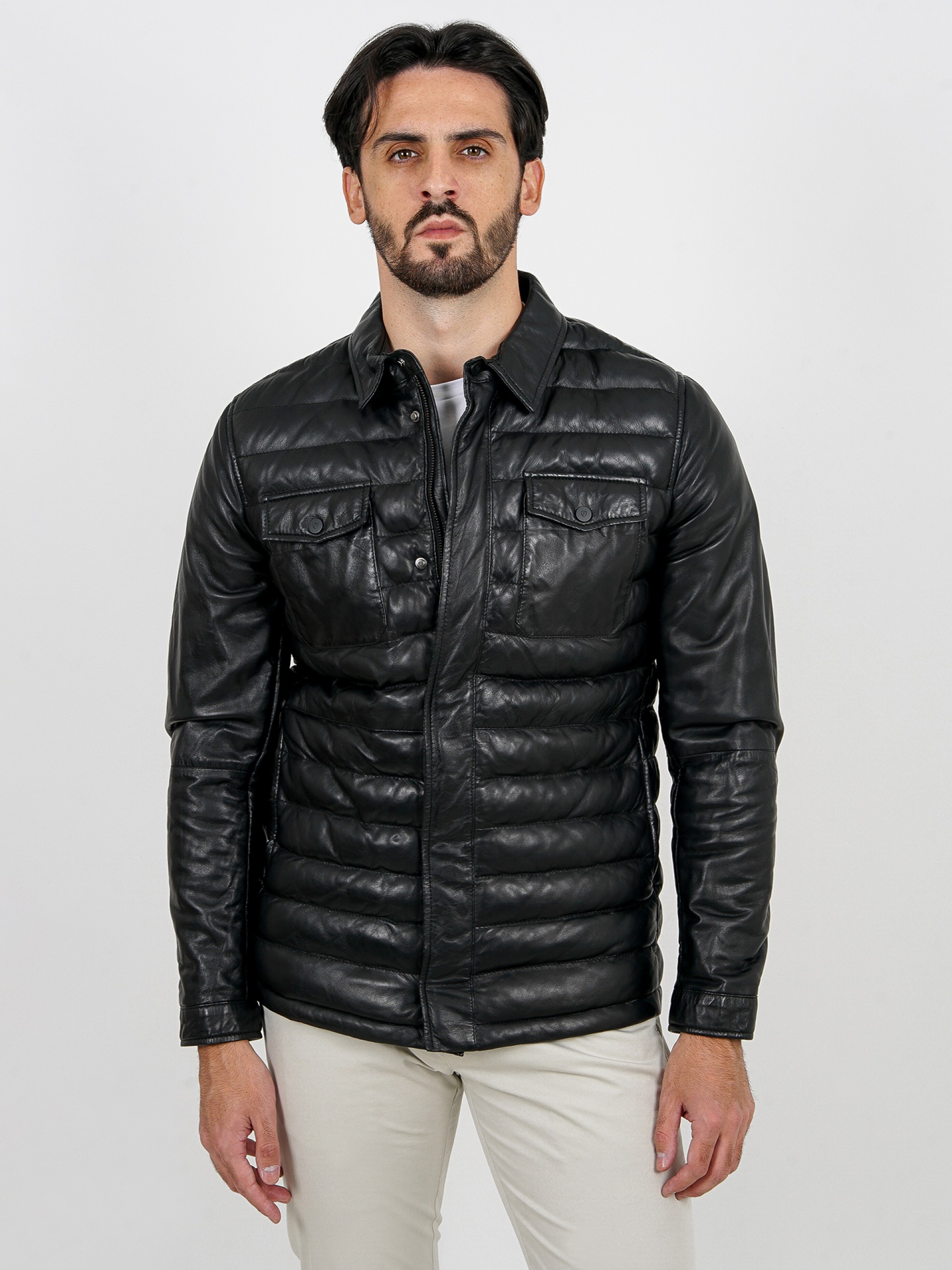 Casaco acolchoado de pele genuína