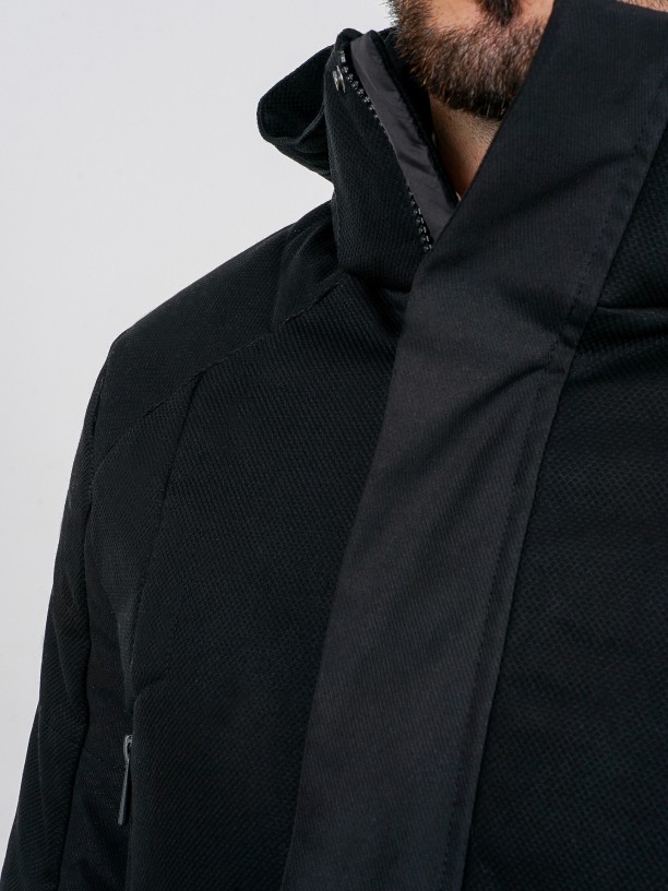 Long technical parka with hood