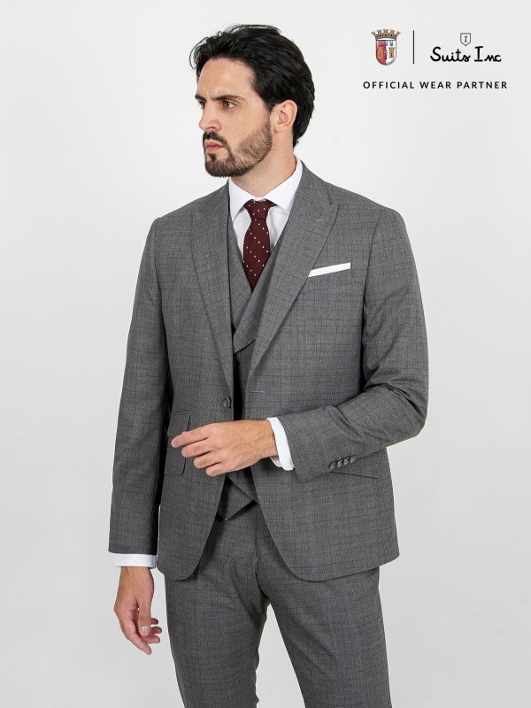 Regular fit plaid pattern suit with waistcoat