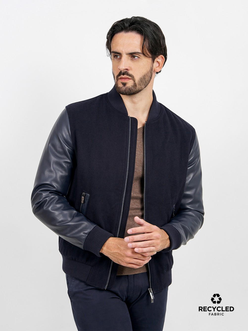 Combined bomber jacket recycled fabric