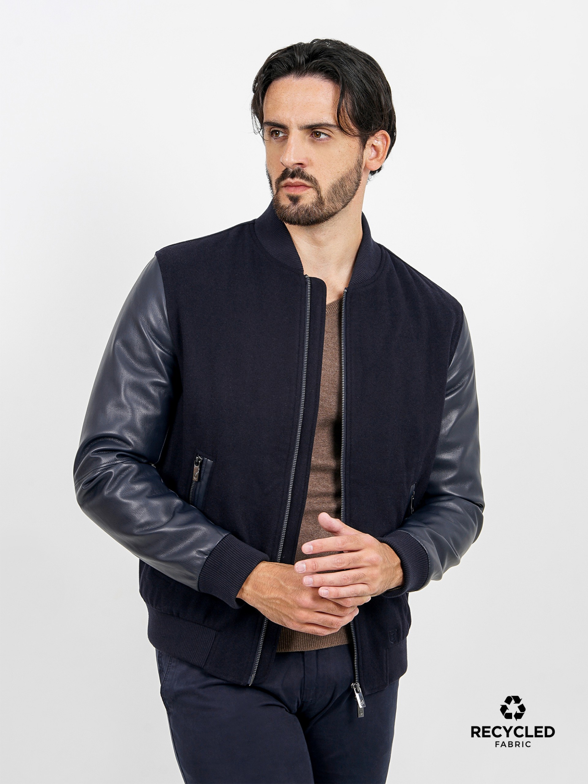 Blusão bomber combinado recycled fabric