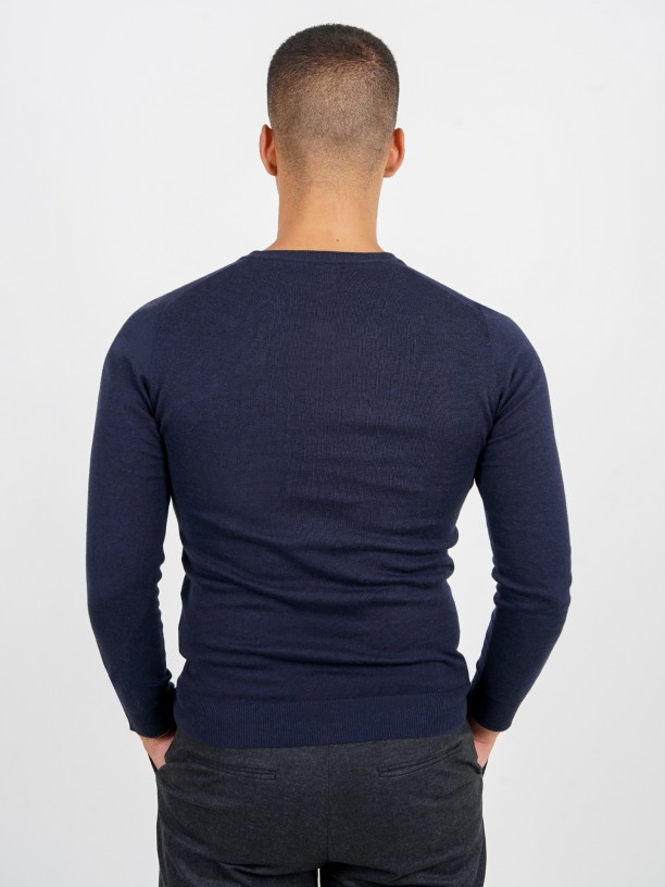V-collar cotton cashmere sweater