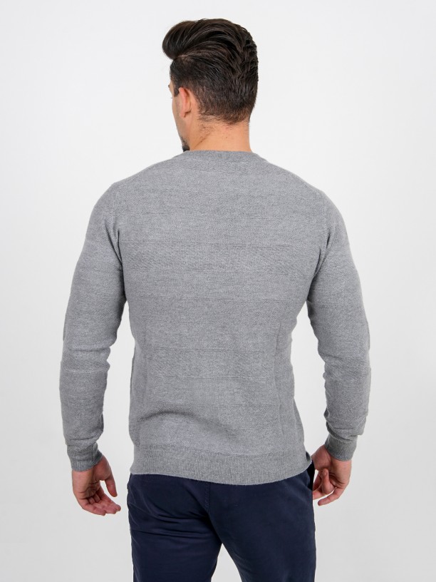 Camisola de malha estruturada algodão e lã Camisola de malha estruturada algodão e lã