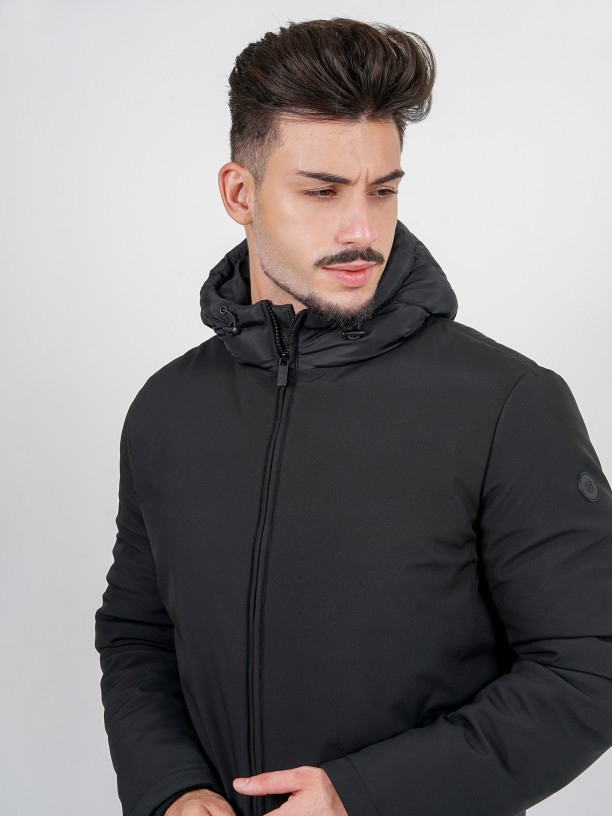 Technical hooded coat