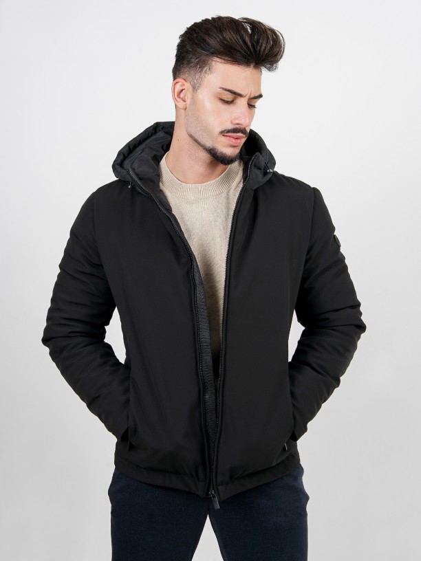 Technical hooded coat