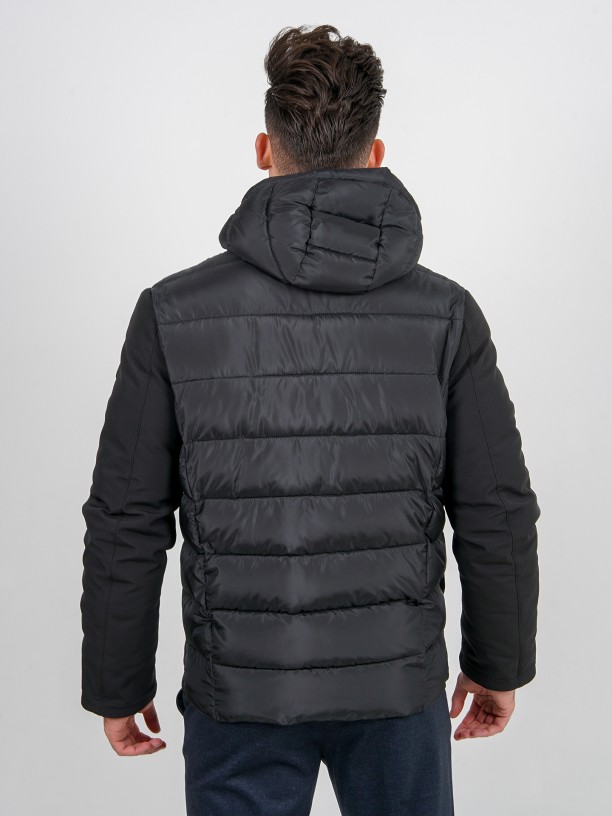 Technical hooded coat