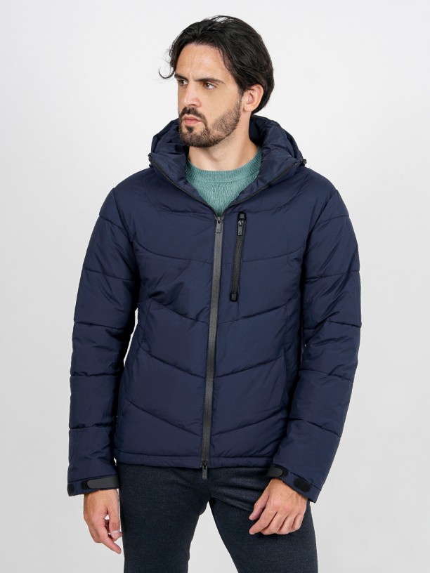 Parka with detachable hood recycled fabric