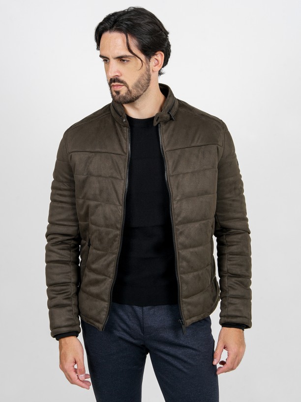 Quilted jacket with suede effect
