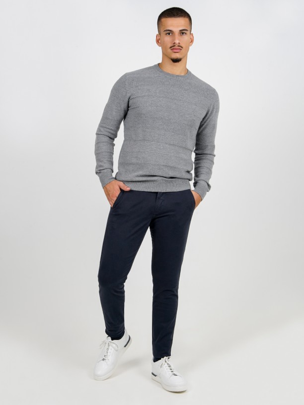 Calças chino slim fit algodão cintura elástica Calças chino slim fit algodão cintura elástica