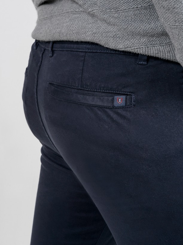 Calças chino slim fit algodão cintura elástica Calças chino slim fit algodão cintura elástica