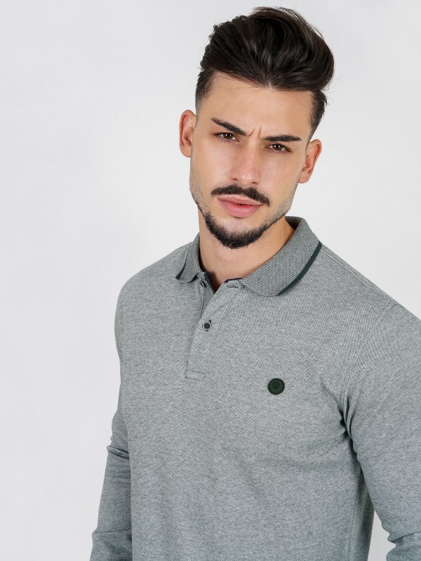 Long sleeve polo shirt with pattern