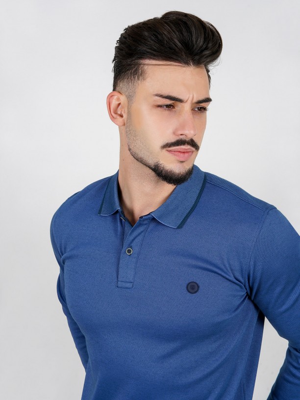 Long sleeve polo shirt with pattern