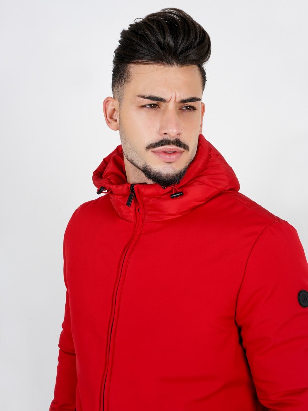 Technical hooded coat