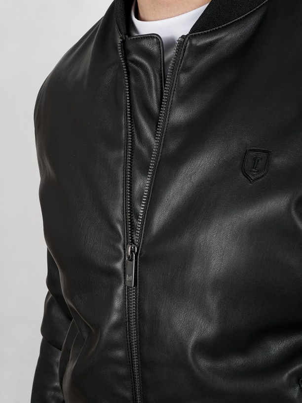 Syntethic leather bomber jacket