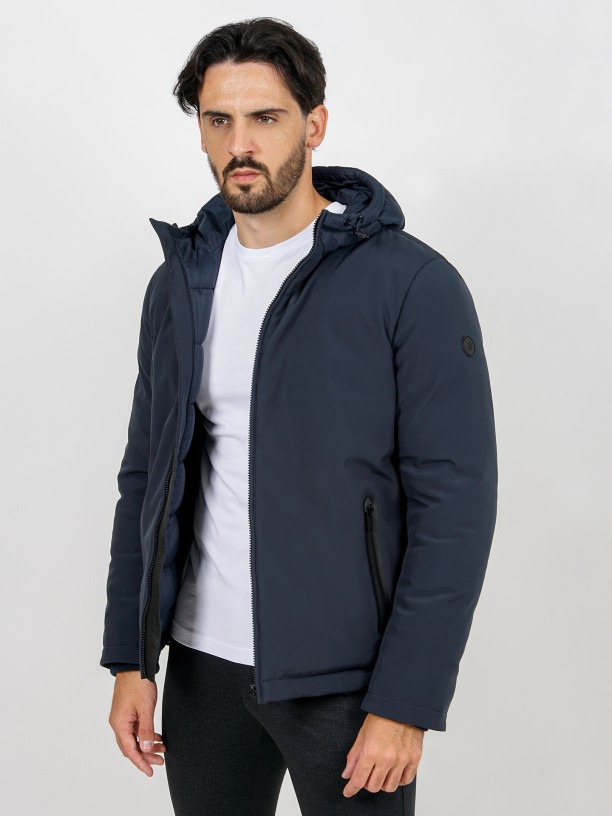 Technical hooded coat