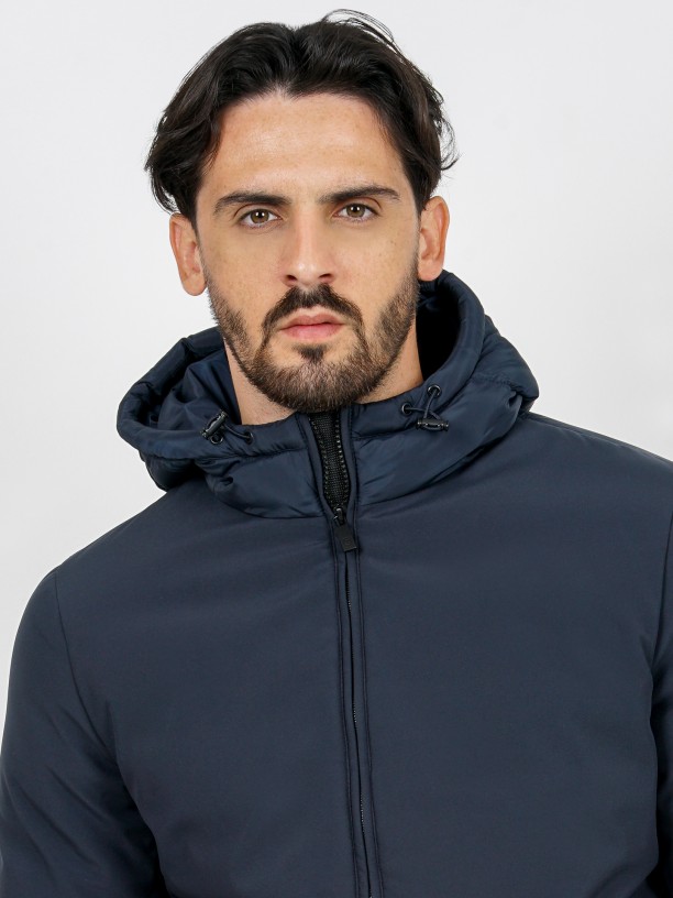 Technical hooded coat