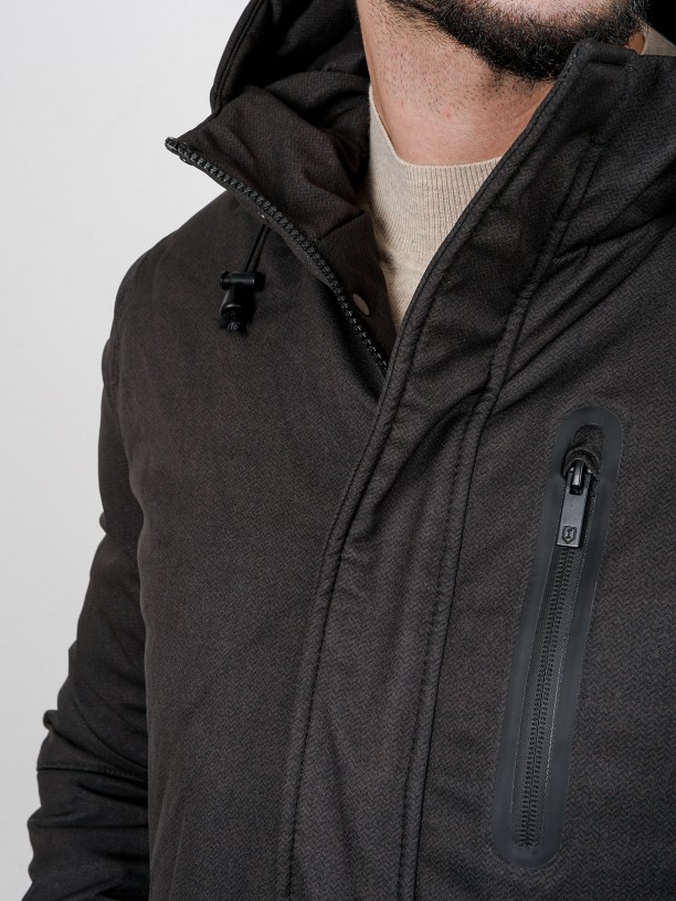 Technical stretch parka with pattern and hood Technical stretch parka with pattern and hood