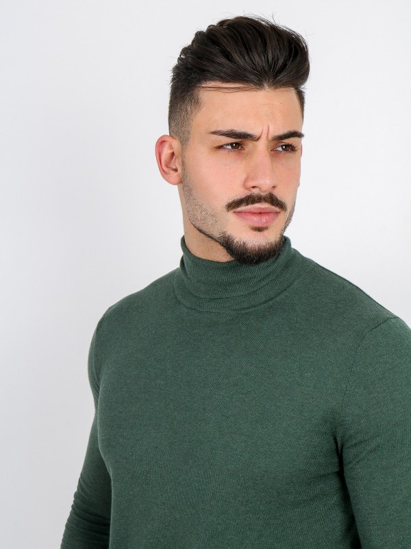 High neck cotton cashmere sweater