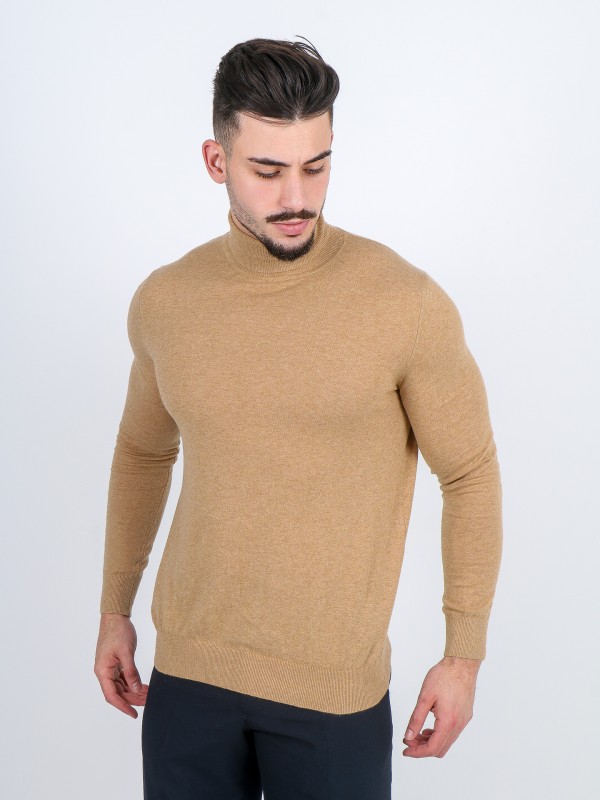 High neck cotton cashmere sweater