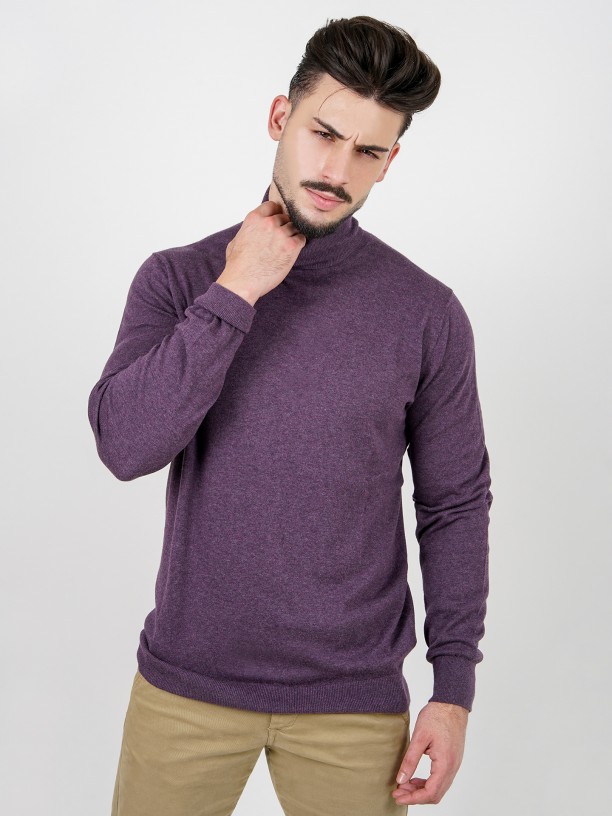 High neck cotton cashmere sweater