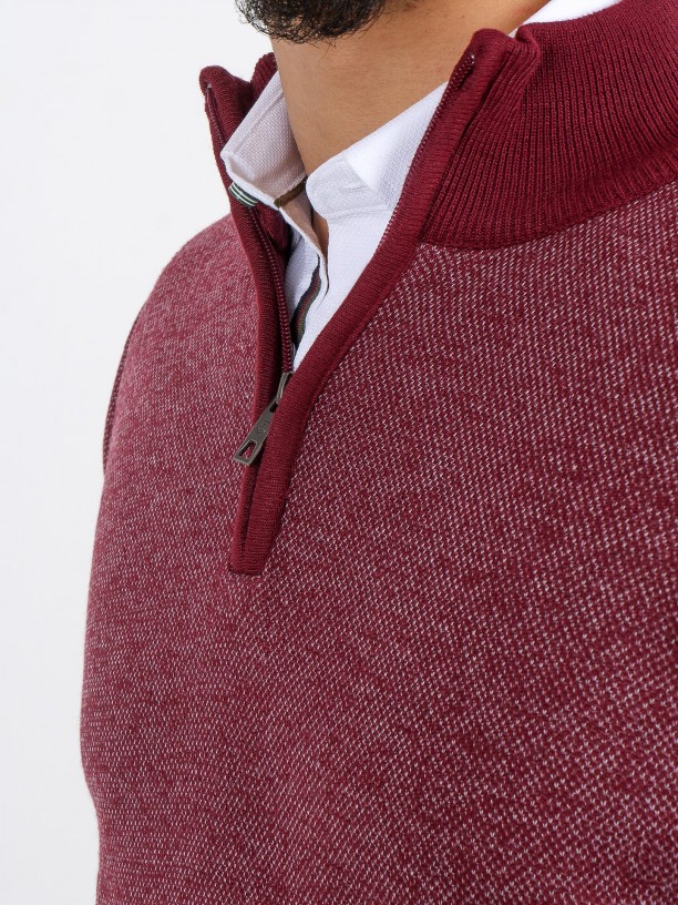 Camisola de malha grossa meio fecho por zip Camisola de malha grossa meio fecho por zip