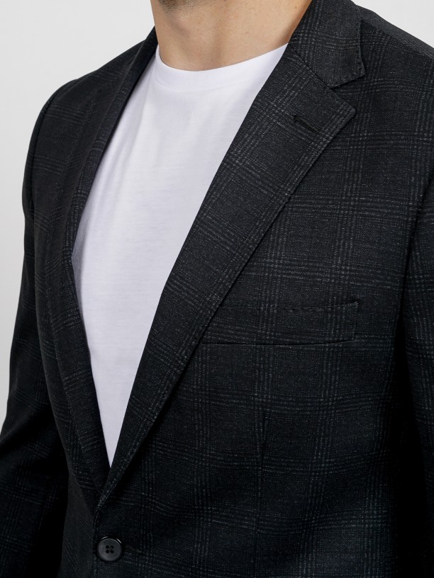 Plaid pattern elasticated slim fit suit b-tech