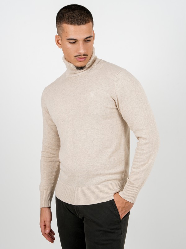 High neck knitted cotton sweater