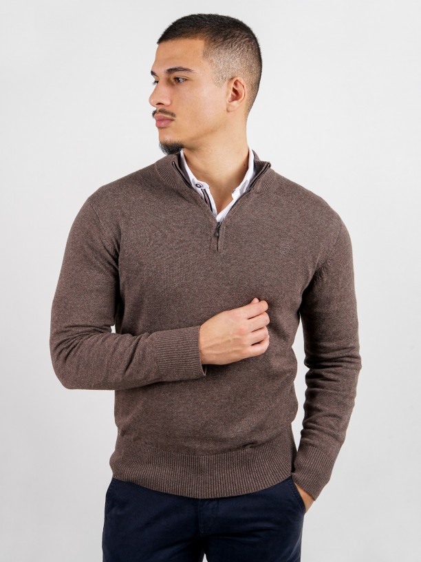 Knit sweater with half zip closure Knit sweater with half zip closure