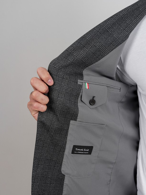 Plaid pattern elasticated slim fit suit b-tech