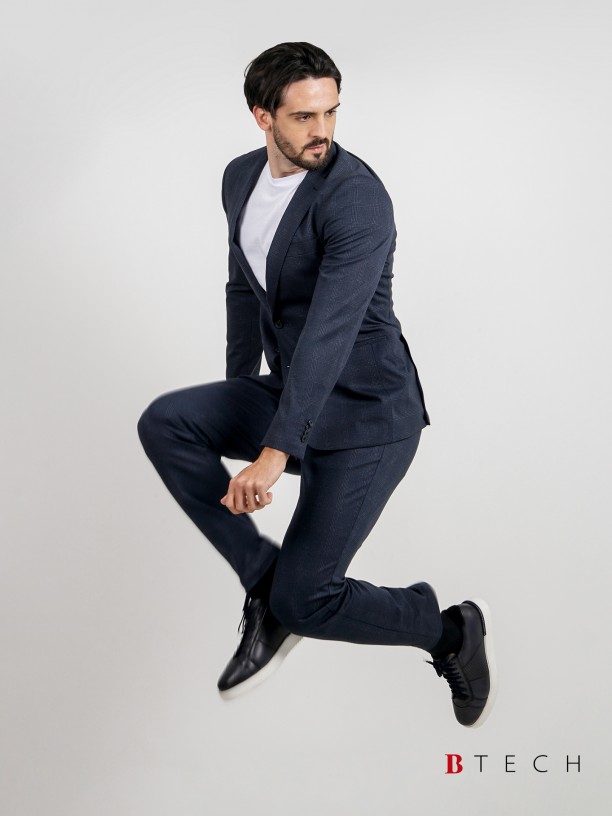 Fato slim fit elstico de padro xadrez b-tech