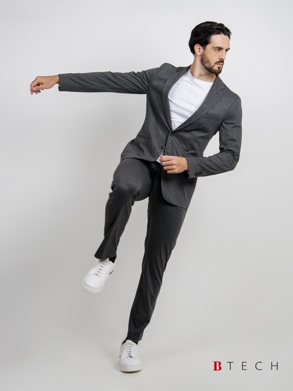 Micro pattern elasticated slim fit suit b-tech