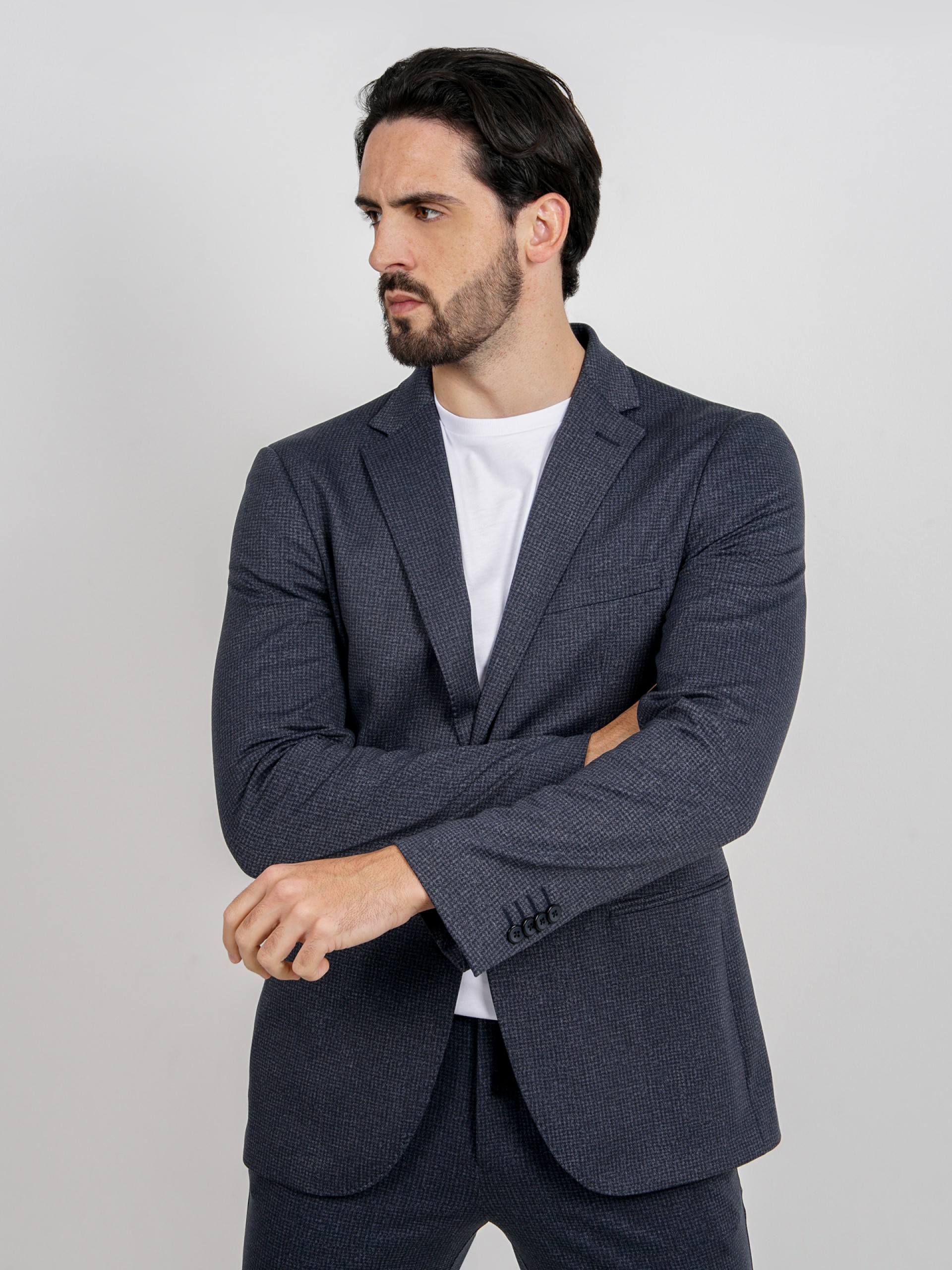 Traje elástico slim fit micro estampado