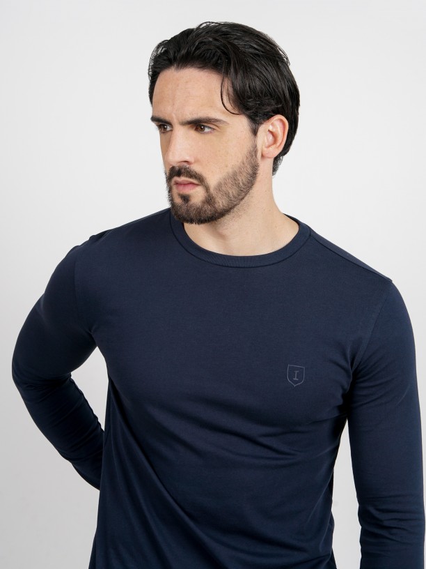 T-shirt lisa algodão manga comprida