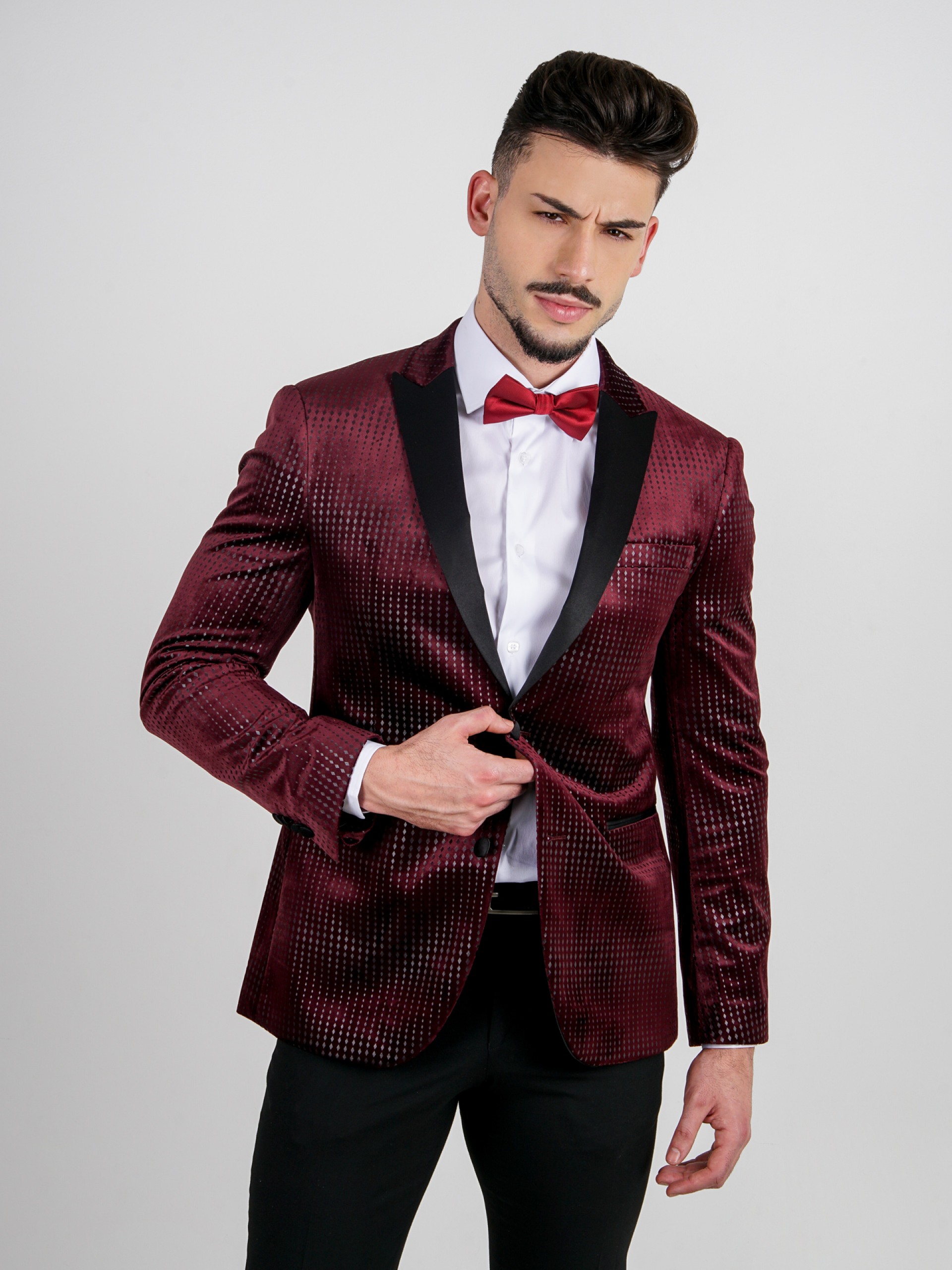 Blazer de veludo slim fit com padrão