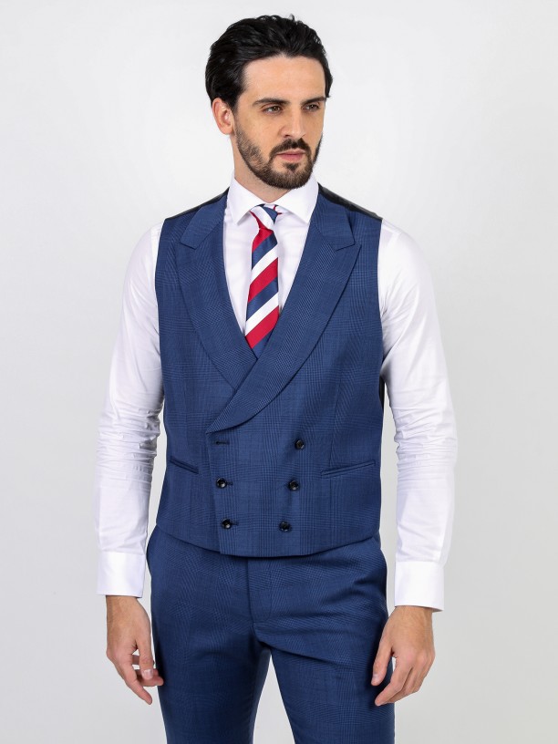 Regular fit plaid pattern suit with waistcoat