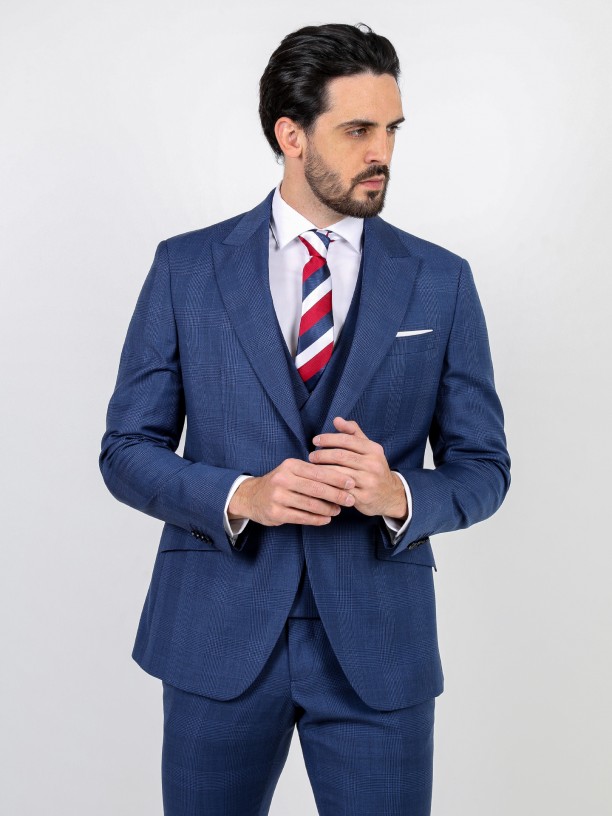 Regular fit plaid pattern suit with waistcoat