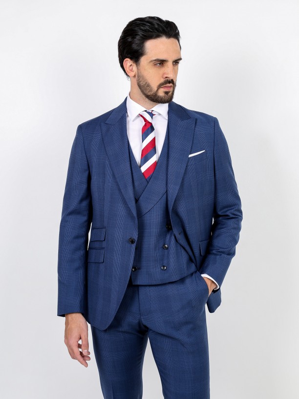 Regular fit plaid pattern suit with waistcoat