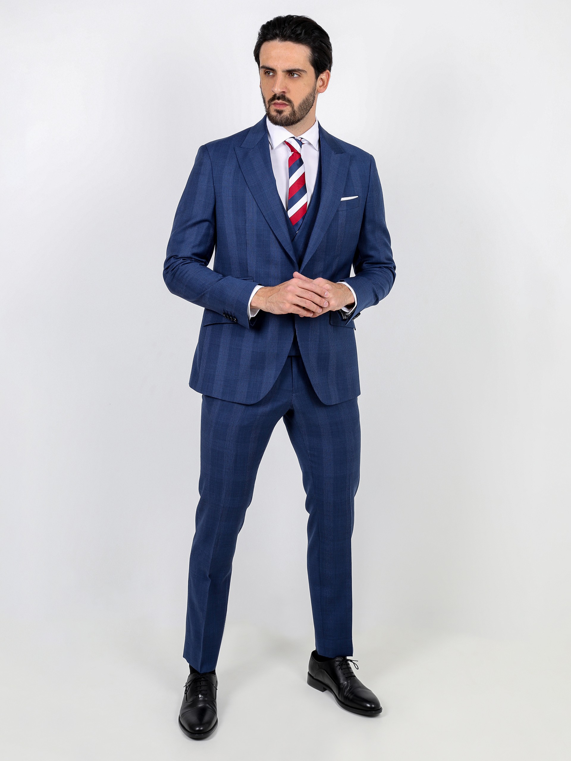 Fato de padrão xadrez regular fit com colete