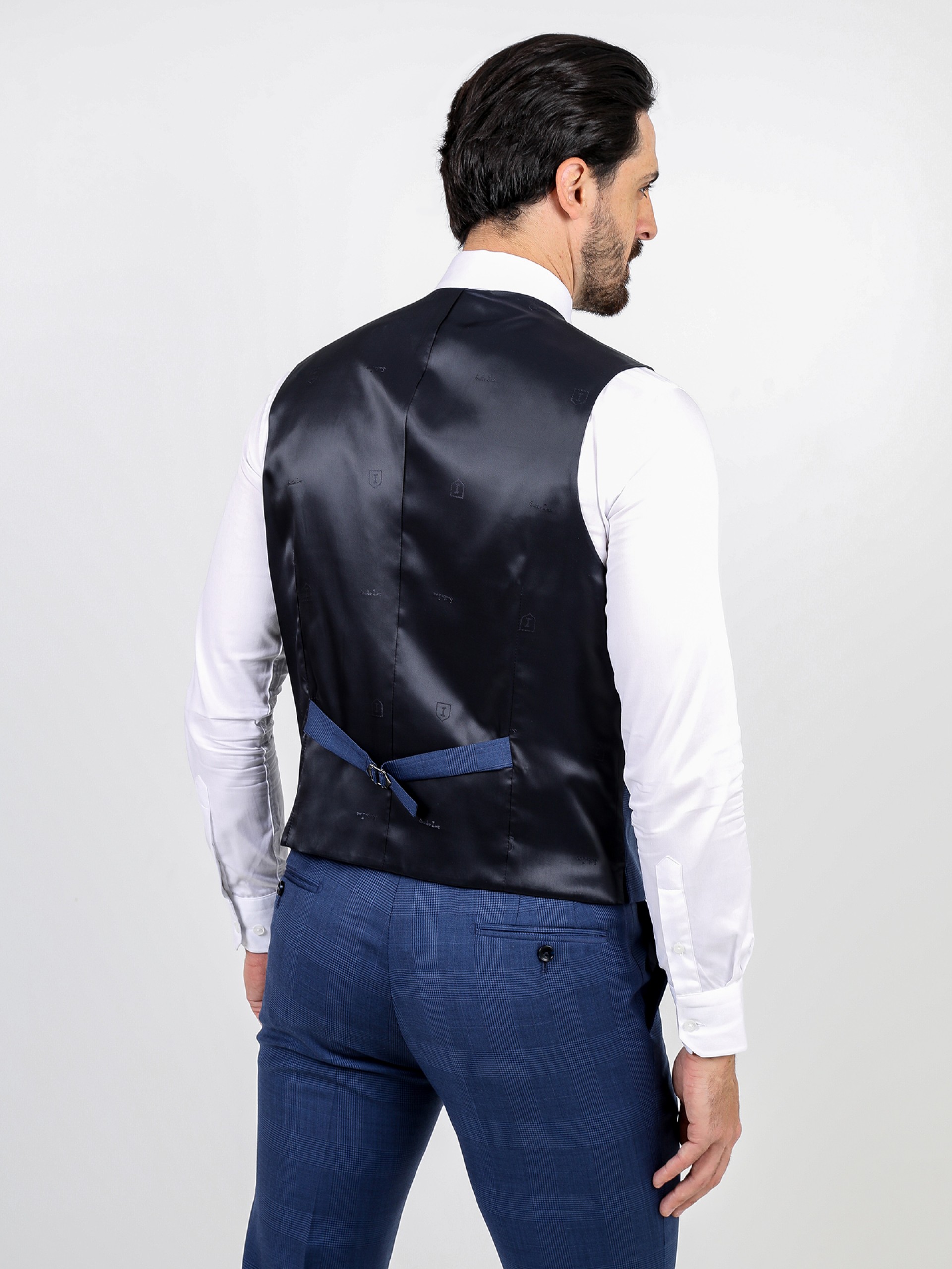 Fato de padrão xadrez regular fit com colete