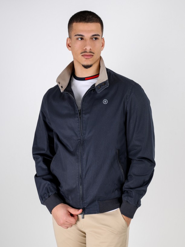 Plain cotton jacket with stand-up collar