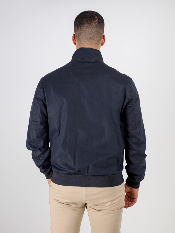 Plain cotton jacket with stand-up collar