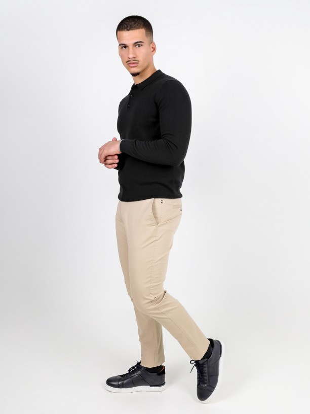 Slim fit elastic cotton chino trousers
