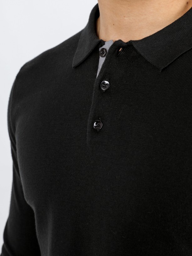 100% cotton long sleeve knitted polo